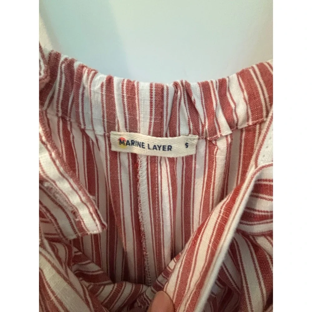 Marine Layer Womens Red White Striped Tencel Tie Waist Jumpsuit Small Sleeveless
